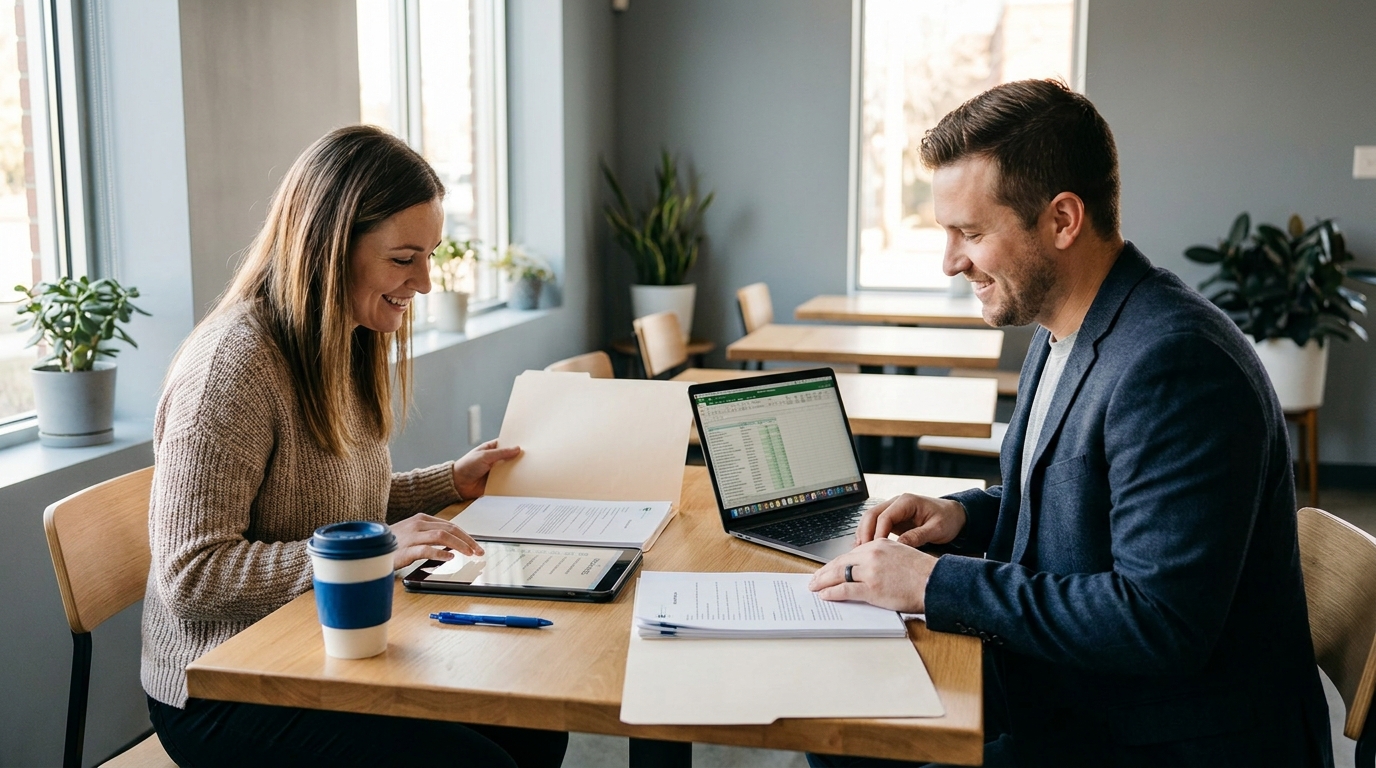 Business owner reviewing a qualification checklist with an advisor