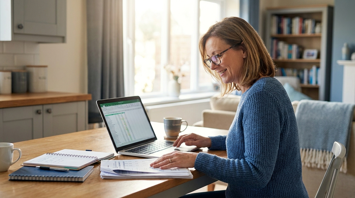 Business owner at home reviewing financing options on a laptop