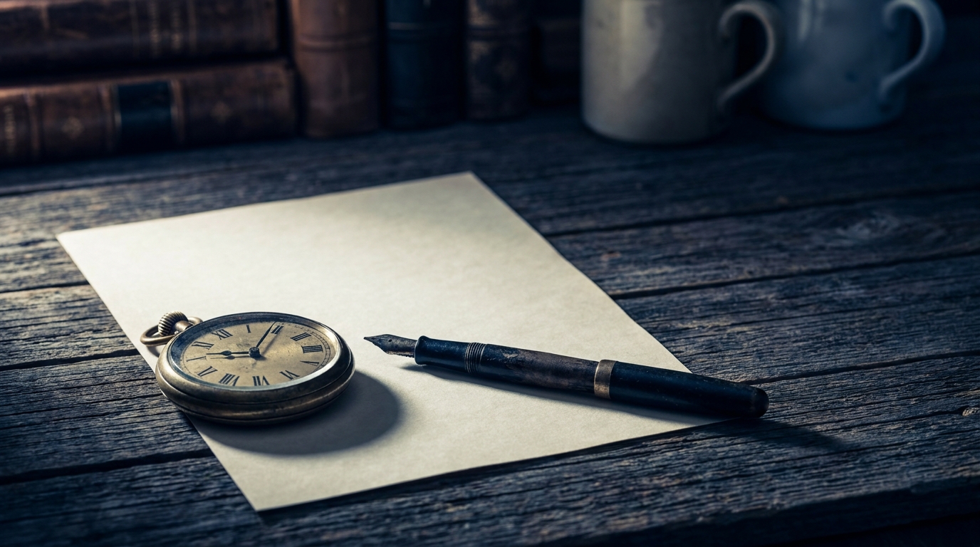 A stopwatch resting on a business loan contract on a worn wood counter with a calculator in the background